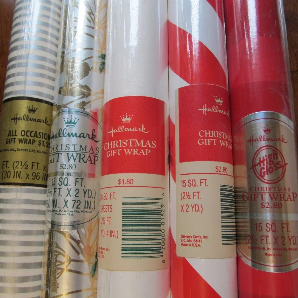 Vintage NEW Hallmark Wrapping Paper Holly Candy Cane ~ 5 Rolls New in Packages